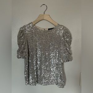 Rachel Zoe Glitter Puff Sleeve Top Size Small